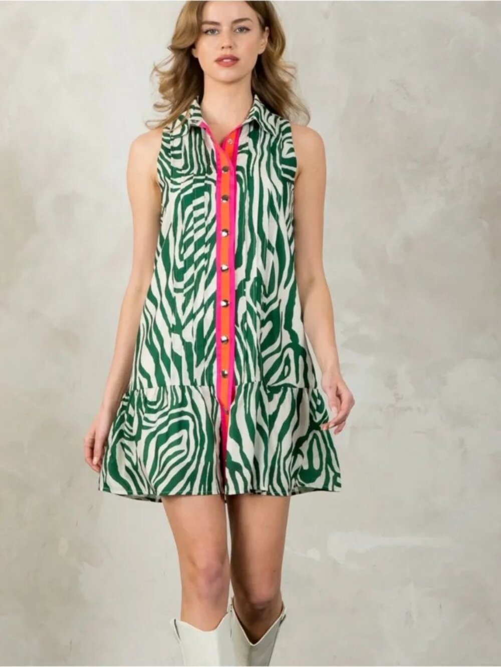 NEW THML spiced up dress in green & white zebra pattern